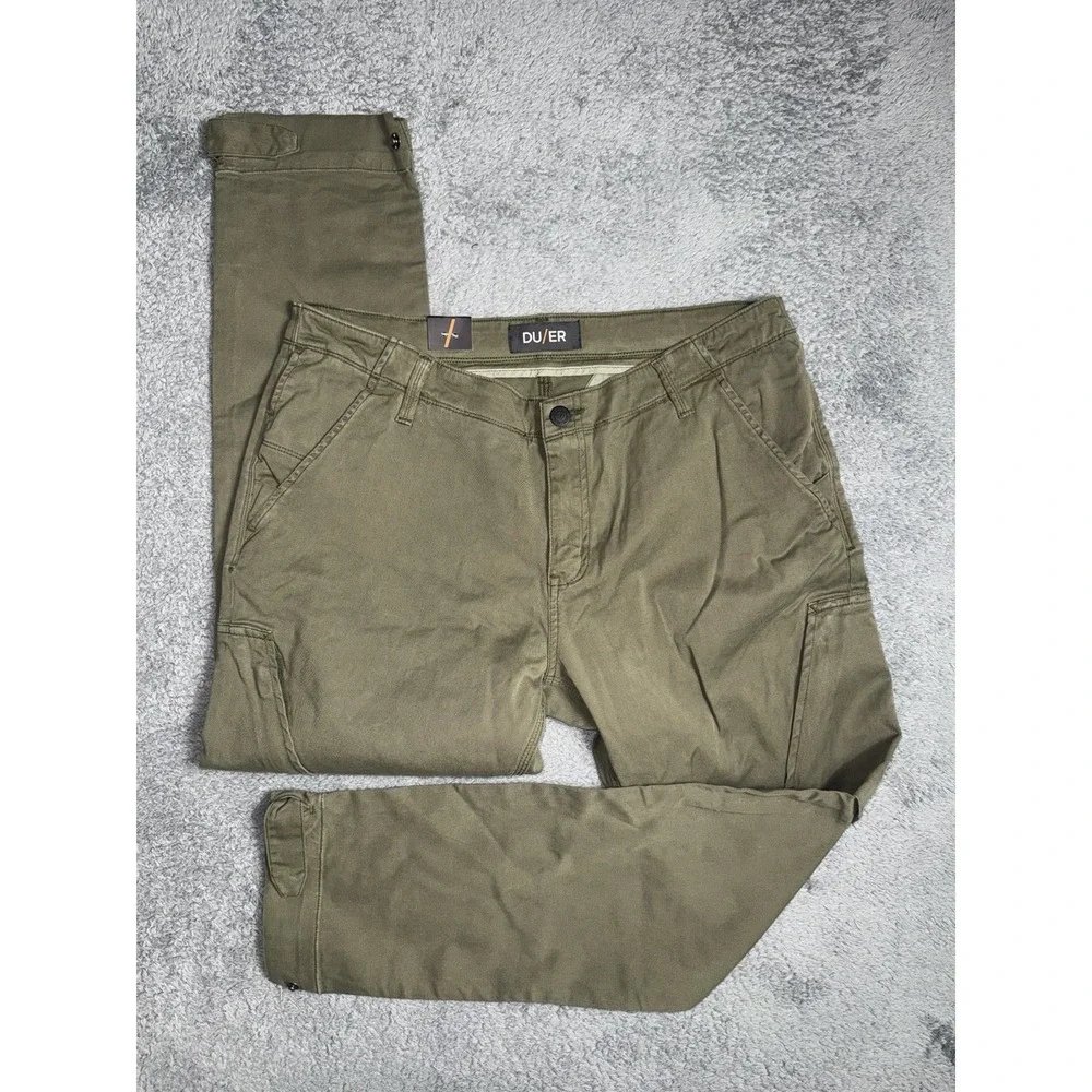 DU/ER Men's 38x30 Live Free Adventure Pants Loden Green Cargo Technical Fabric